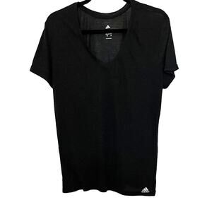 ADIDAS SHORT SLEEVE V-NECKLINE T-SHIRT, WOMENS, L, BLACK, PULLOVER